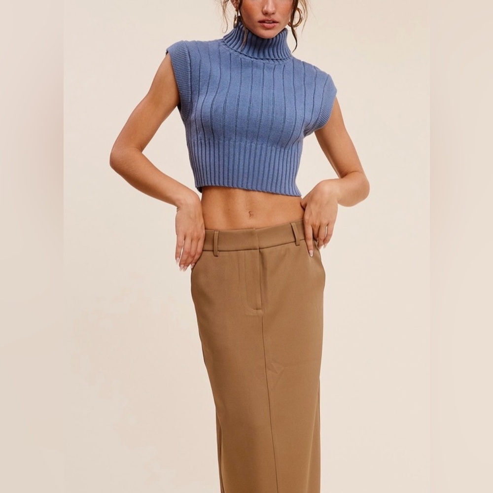 NWT Mimosa Elegant Blue turtleneck cropped Viscose blend sweater sz M